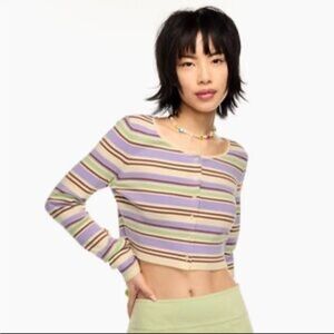 Aritzia Sunday Lavender and Cream Striped Cardigan